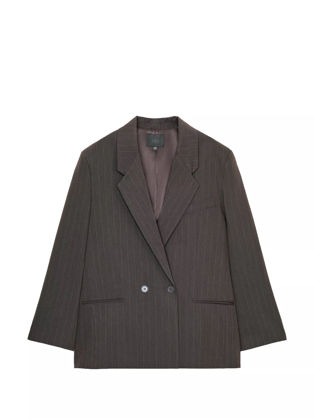 Zara Women's Dark Brown Pinstripe Double-Breasted Blazer